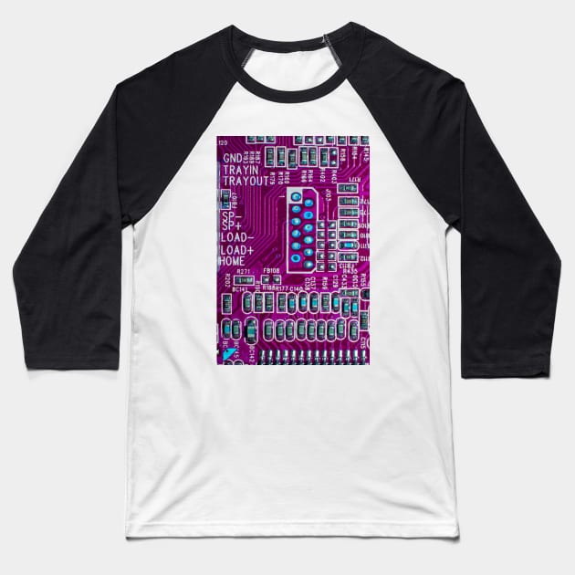 Pink Technology Circuit Board Baseball T-Shirt by Squeeb Creative